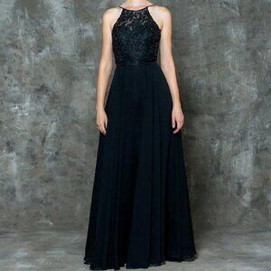 Glow By Colors Black Embroidered Beaded Chiffon Dress